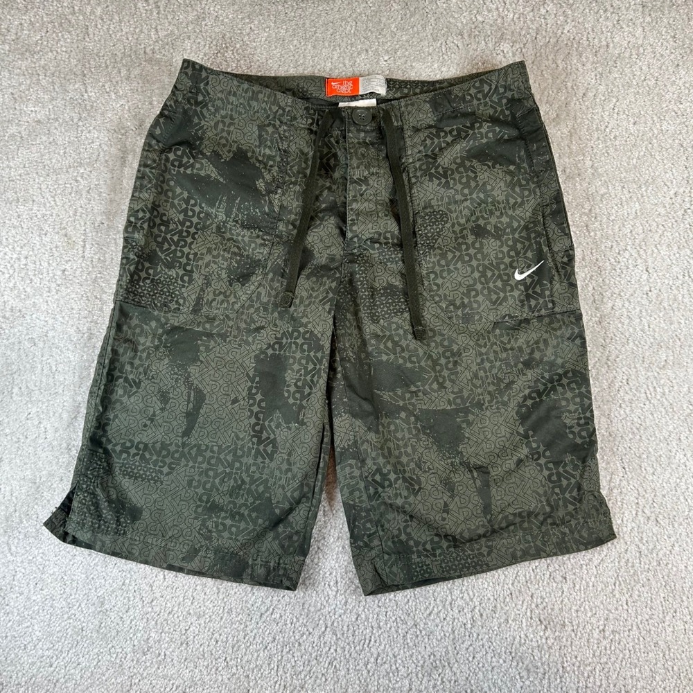Vintage Nike Cargo Shorts Women's Small Olive Green Abstract Print Athletic Dept